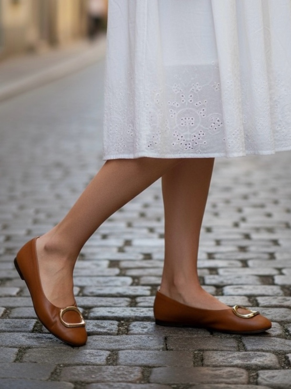 Bruno Magli Tan Leather Ballet Flats with Gold Buckle